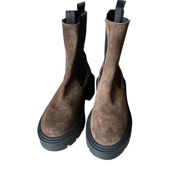 Steve Madden Wisteria Platform Lug Boot Women's 8 Brown Leather Suede Chunky - Picture 2 of 11